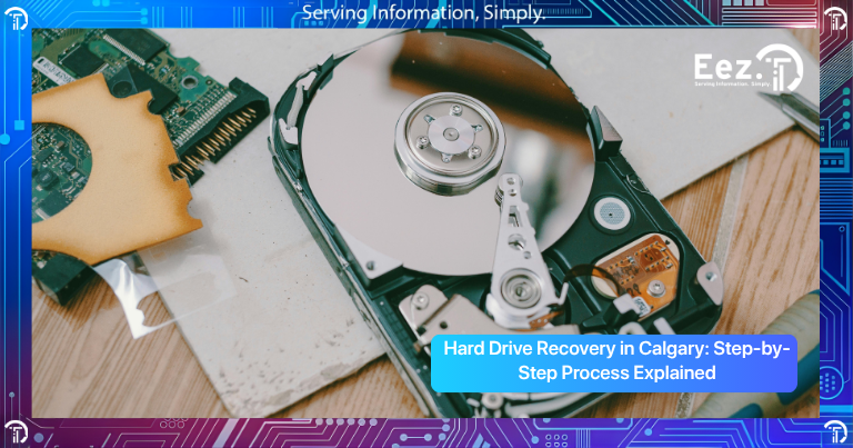 Hard drive recovery in Calgary showing technician restoring data from damaged hard drive using professional recovery tools